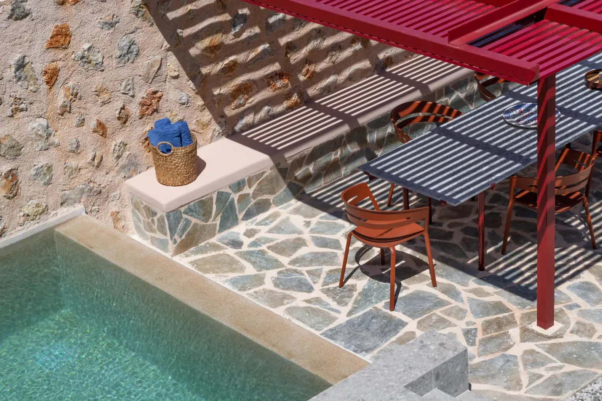 Rhodes VILLA patio at sunset